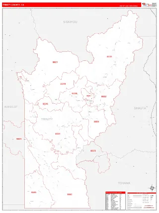 Trinity County, CA RedLine style ZIP Code wall map