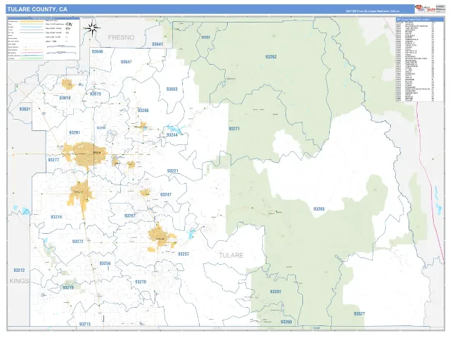 Tulare County, CA ZIP Code Wall Map, Business Reference style