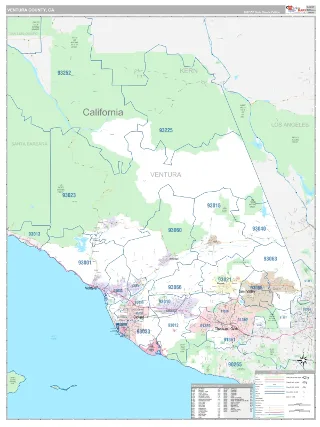 Ventura County, CA Classic style ZIP Code wall map