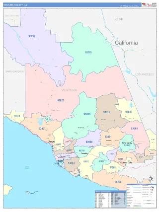 Ventura County, CA ColorCast style ZIP Code wall map