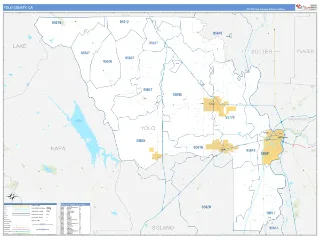 Yolo County, CA Business Reference style ZIP Code wall map