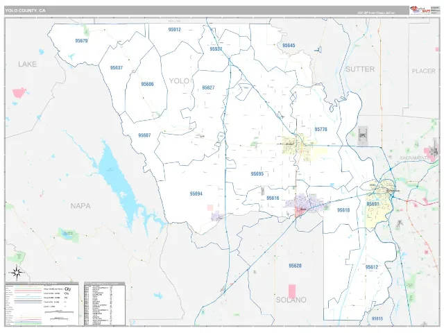 Yolo County, CA ZIP Code Wall Map, Classic style