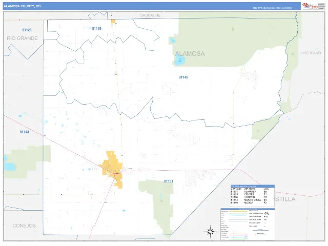 Alamosa County, CO ZIP Code Wall Map, Business Reference style