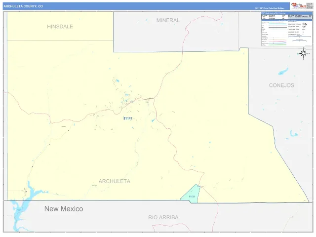 Archuleta County, CO ZIP Code Wall Map, ColorCast style