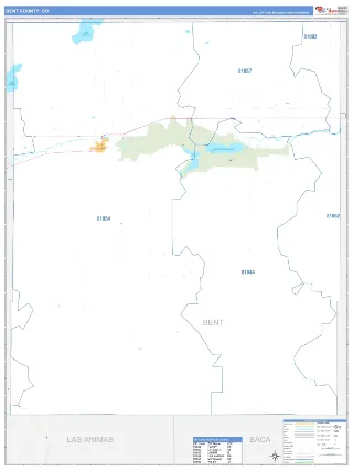 Bent County, CO Business Reference style ZIP Code wall map