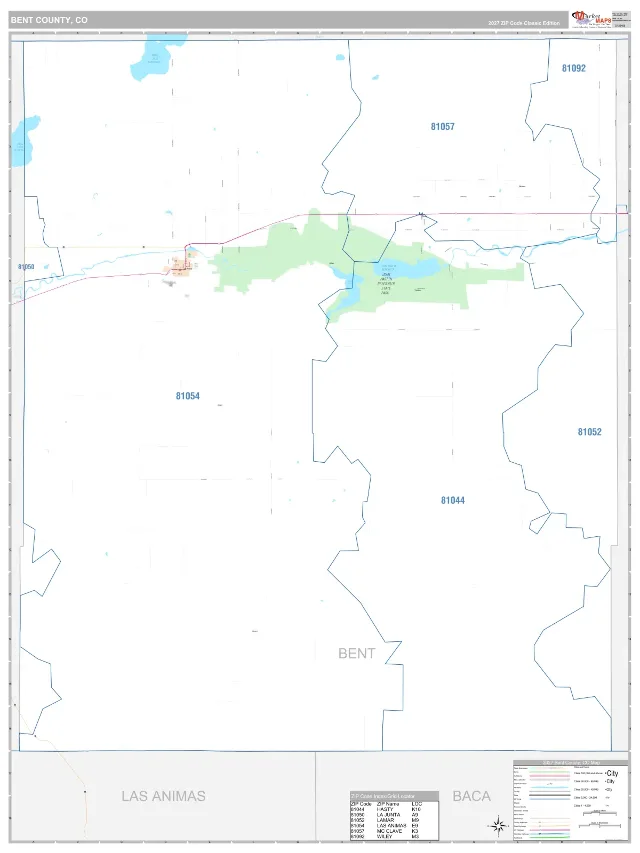 Bent County, CO ZIP Code Wall Map, Classic style