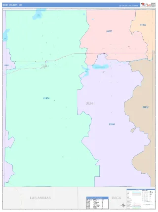 Bent County, CO ColorCast style ZIP Code wall map