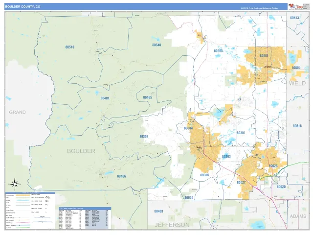 Boulder County, CO ZIP Code Wall Map, Business Reference style