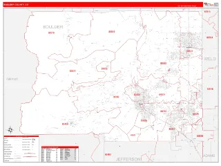 Boulder County, CO RedLine style ZIP Code wall map