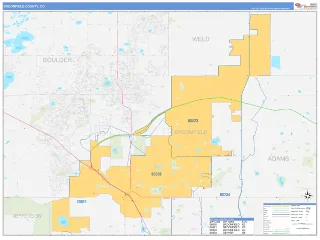 Broomfield County, CO Business Reference style ZIP Code wall map