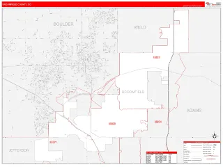 Broomfield County, CO RedLine style ZIP Code wall map