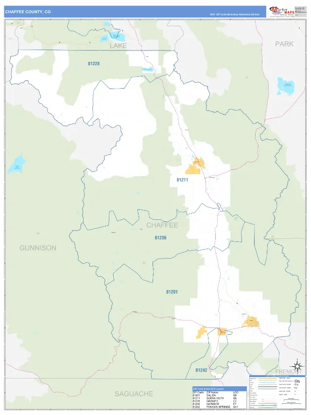 Chaffee County, CO ZIP Code Wall Map, Business Reference style