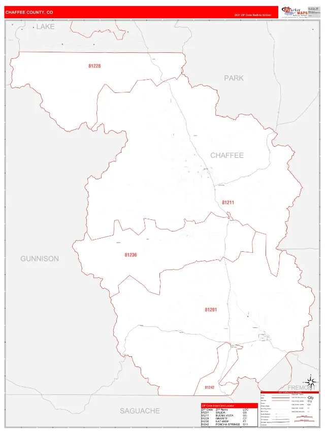 Chaffee County, CO ZIP Code Wall Map, RedLine style