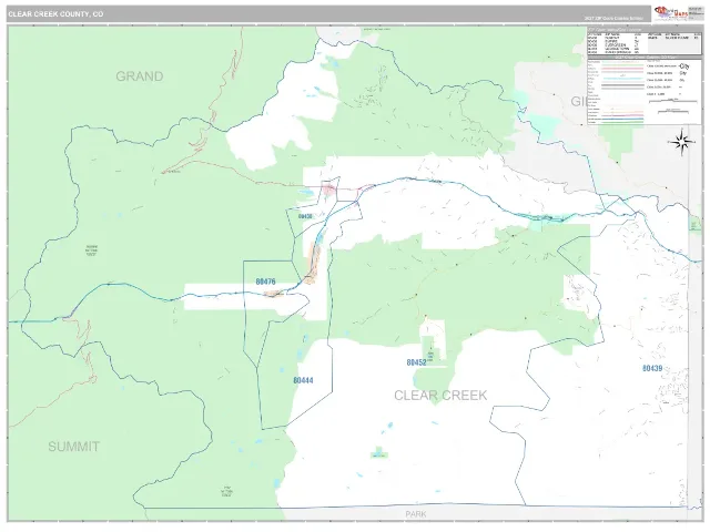 Clear Creek County, CO ZIP Code Wall Map, Classic style