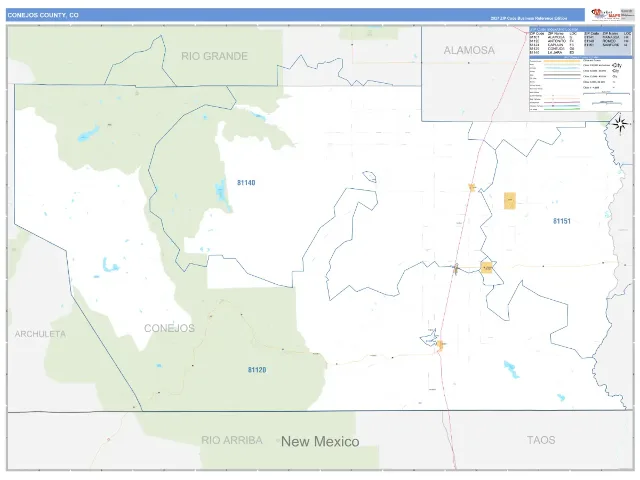 Conejos County, CO ZIP Code Wall Map, Business Reference style