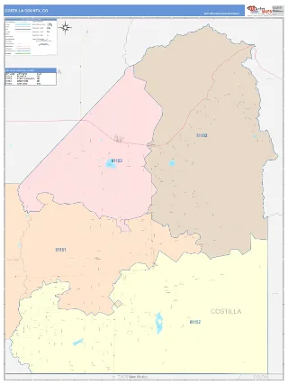Costilla County, CO ColorCast style ZIP Code wall map