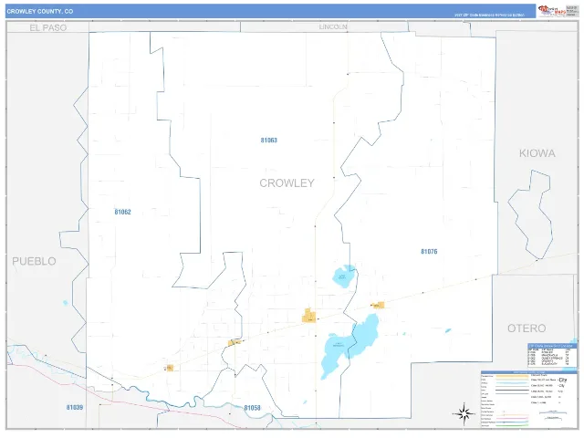 Crowley County, CO ZIP Code Wall Map, Business Reference style