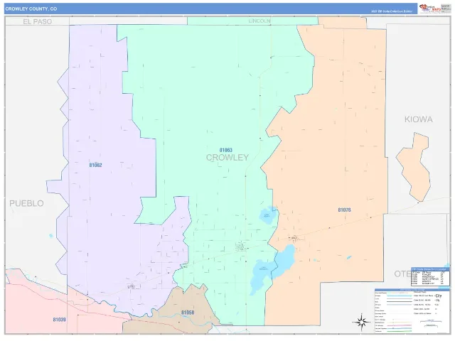 Crowley County, CO ZIP Code Wall Map, ColorCast style