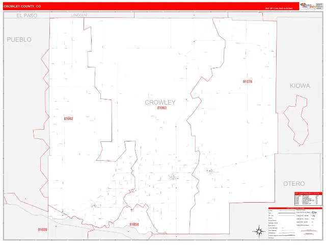 Crowley County, CO ZIP Code Wall Map, RedLine style