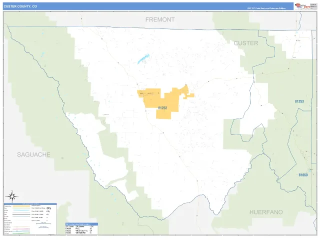 Custer County, CO ZIP Code Wall Map, Business Reference style