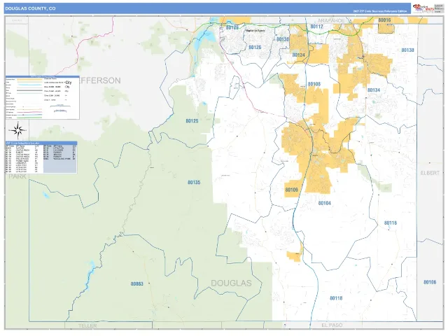 Douglas County, CO ZIP Code Wall Map, Business Reference style