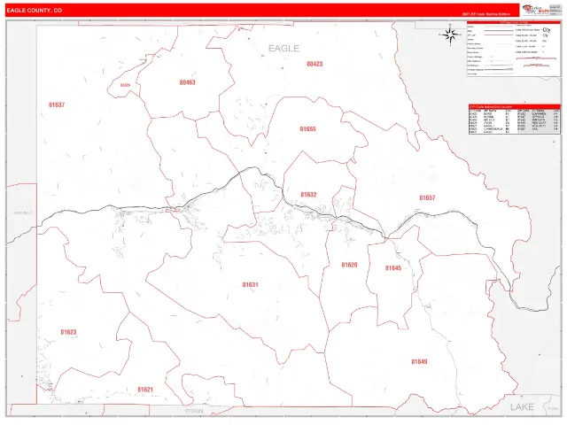 Eagle County, CO ZIP Code Wall Map, RedLine style