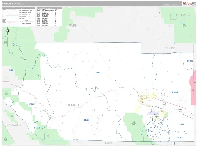 Fremont County, CO ZIP Code Wall Map, Classic style
