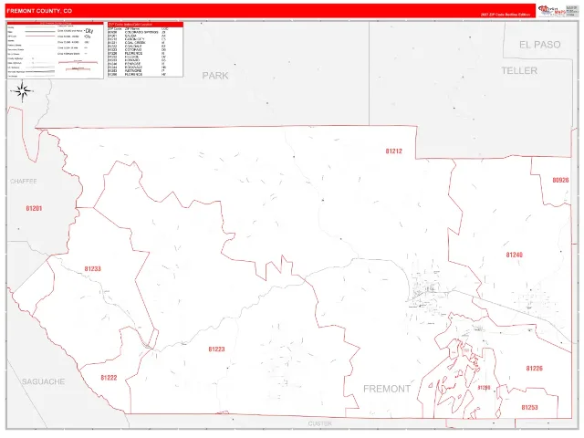 Fremont County, CO ZIP Code Wall Map, RedLine style