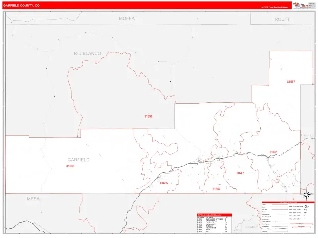 Garfield County, CO ZIP Code Wall Map, RedLine style