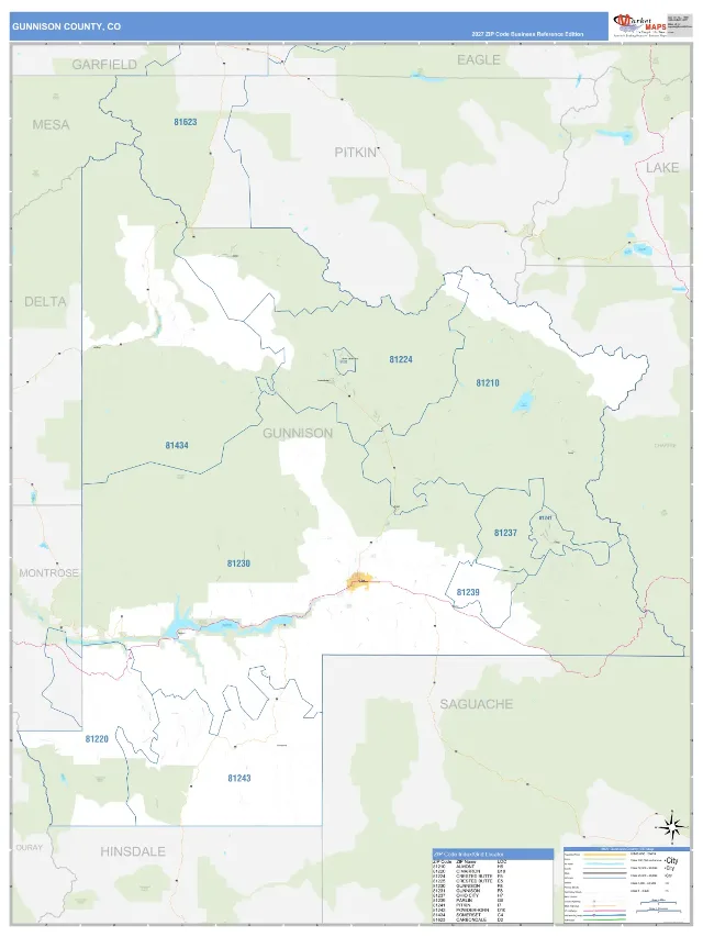 Gunnison County, CO ZIP Code Wall Map, Business Reference style