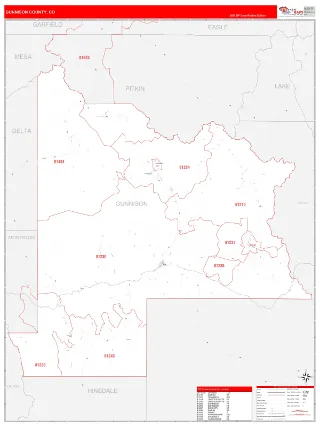 Gunnison County, CO RedLine style ZIP Code wall map