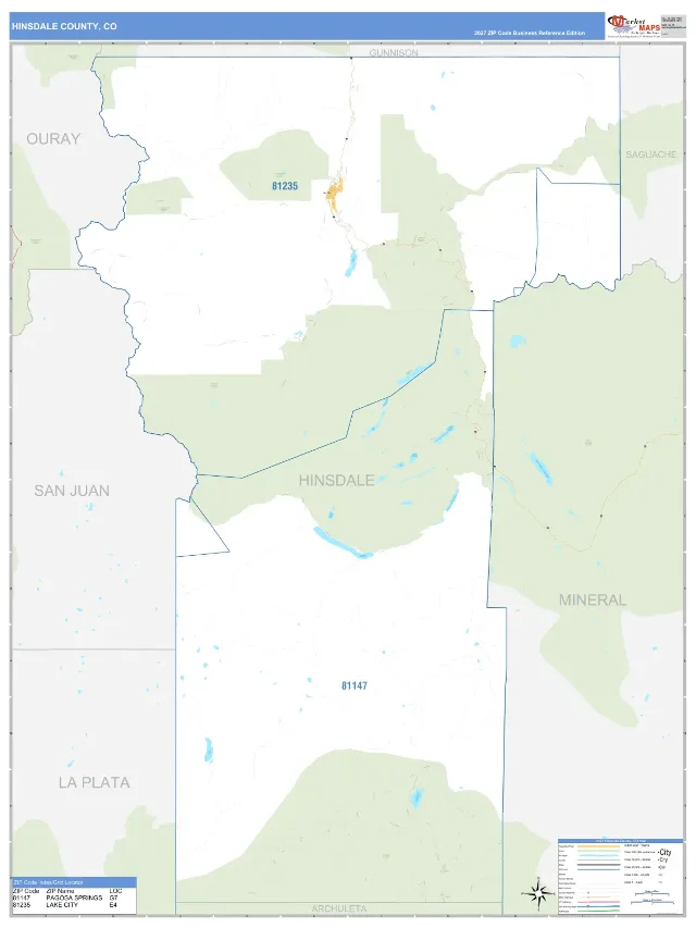 Hinsdale County, CO ZIP Code Wall Map, Business Reference style