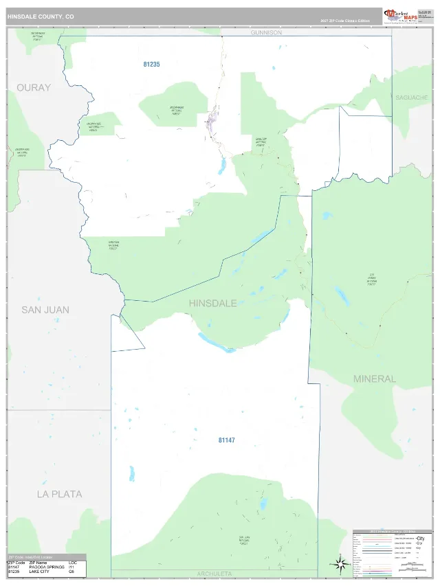 Hinsdale County, CO ZIP Code Wall Map, Classic style