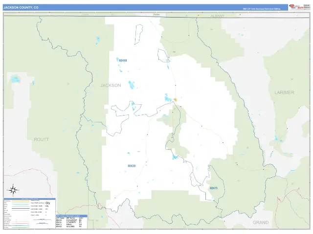 Jackson County, CO ZIP Code Wall Map, Business Reference style