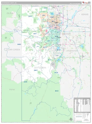Jefferson County, CO Classic style ZIP Code wall map