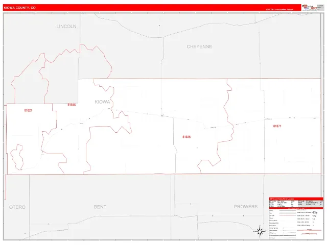 Kiowa County, CO ZIP Code Wall Map, RedLine style