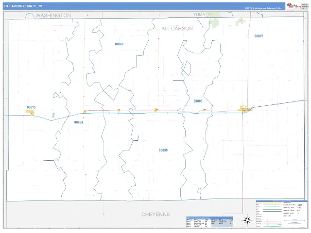 Kit Carson County, CO ZIP Code Wall Map, Business Reference style