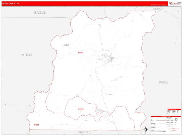 Lake County, CO ZIP Code Wall Map, RedLine style