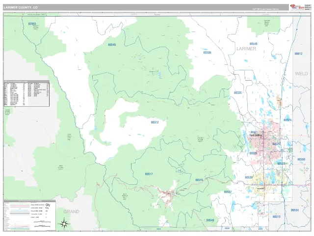 Larimer County, CO ZIP Code Wall Map, Classic style