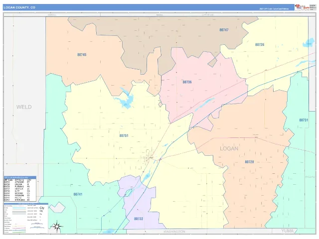 Logan County, CO ZIP Code Wall Map, ColorCast style