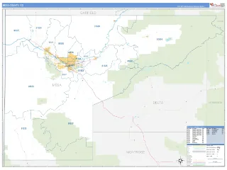 Mesa County, CO Business Reference style ZIP Code wall map