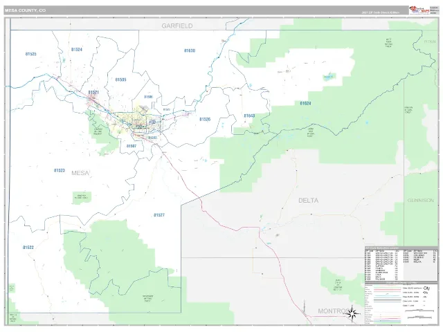 Mesa County, CO ZIP Code Wall Map, Classic style