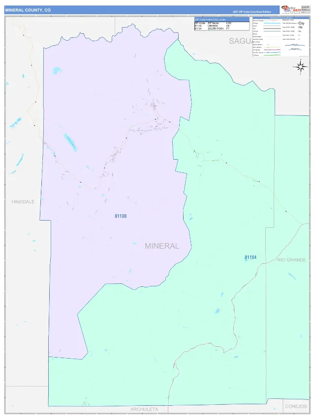 Mineral County, CO ZIP Code Wall Map, ColorCast style