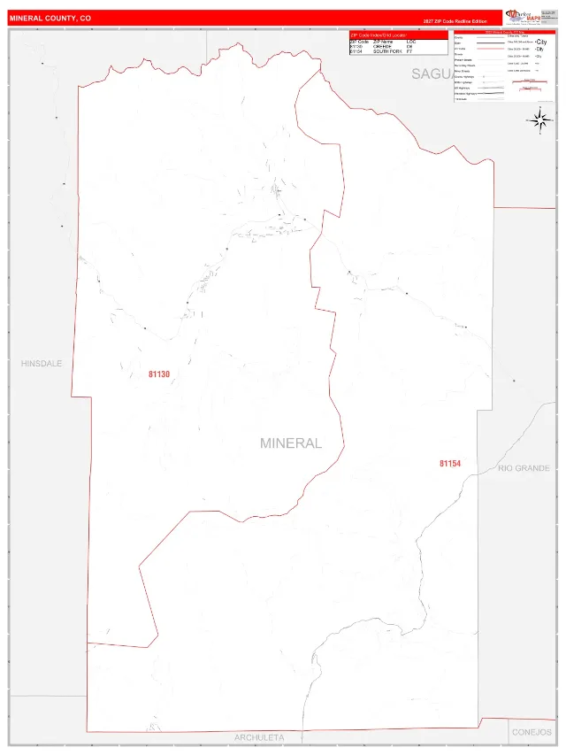 Mineral County, CO ZIP Code Wall Map, RedLine style