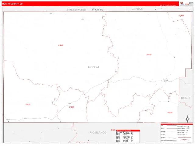 Moffat County, CO ZIP Code Wall Map, RedLine style