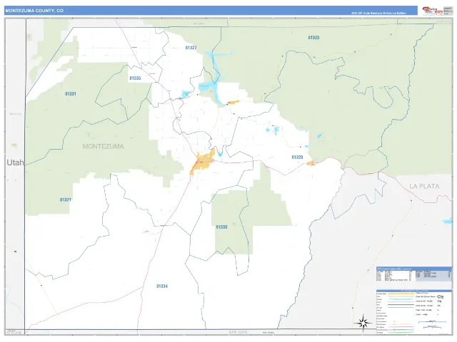 Montezuma County, CO ZIP Code Wall Map, Business Reference style