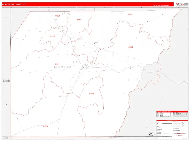 Montezuma County, CO ZIP Code Wall Map, RedLine style