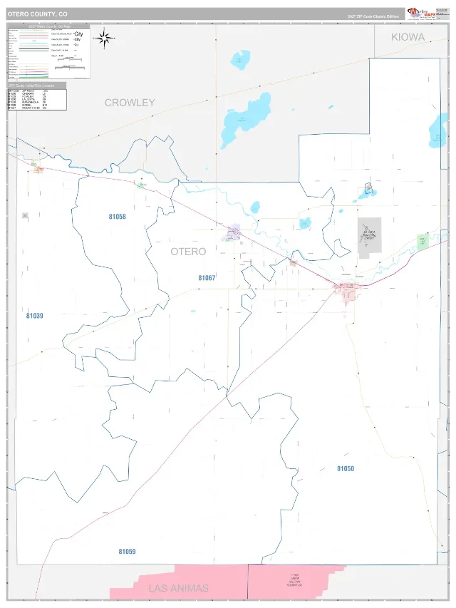 Otero County, CO ZIP Code Wall Map, Classic style
