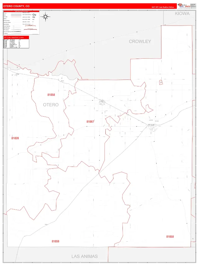 Otero County, CO ZIP Code Wall Map, RedLine style