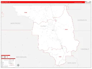 Ouray County, CO RedLine style ZIP Code wall map